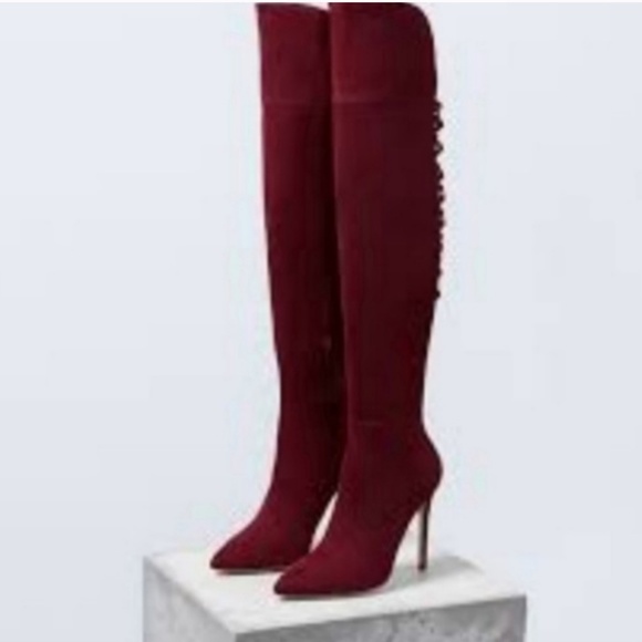 Aldo Burgundy Over Knee Suede High Heeled Boots size 7.5 - Picture 2 of 6